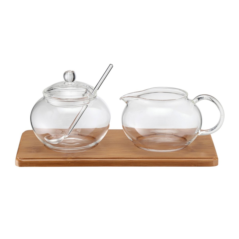 Karl Weis Zucker-/Sahne Set Glas mit Bambustablett