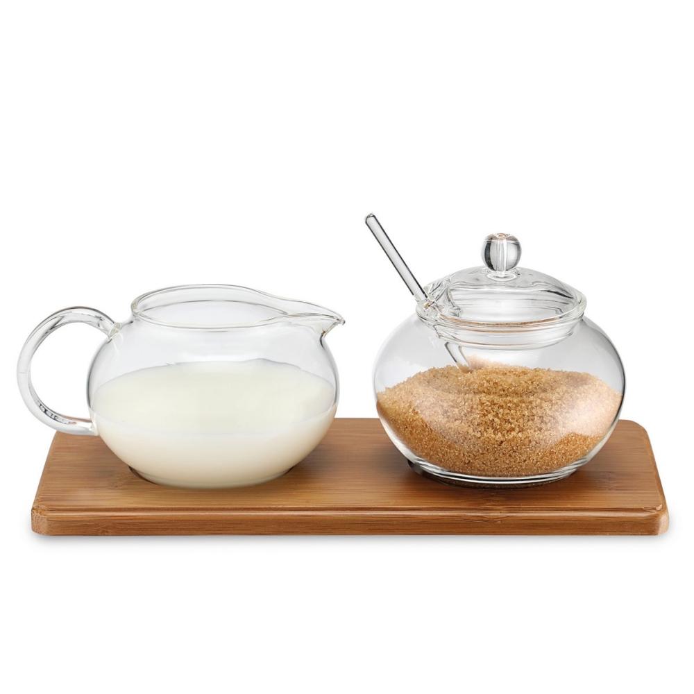 Karl Weis Zucker-/Sahne Set Glas mit Bambustablett